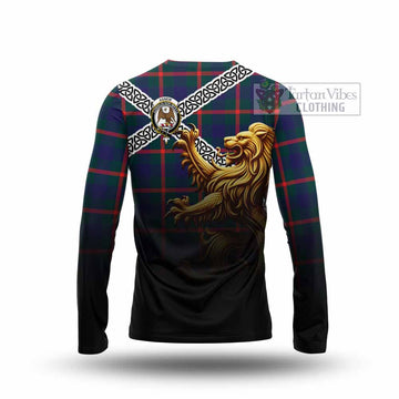 Agnew Crest Tartan Long Sleeve T-Shirt with Golden Lion Emblem Celtic Style