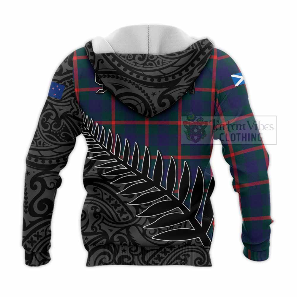 Tartan Vibes Clothing Agnew Crest Tartan Knitted Hoodie with New Zealand Silver Fern Half Style