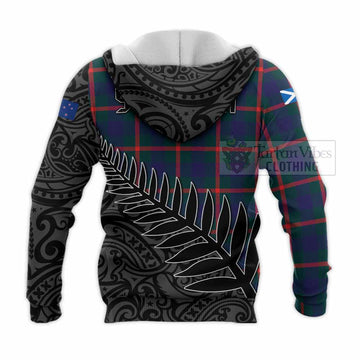 Agnew Crest Tartan Knitted Hoodie with New Zealand Silver Fern Half Style