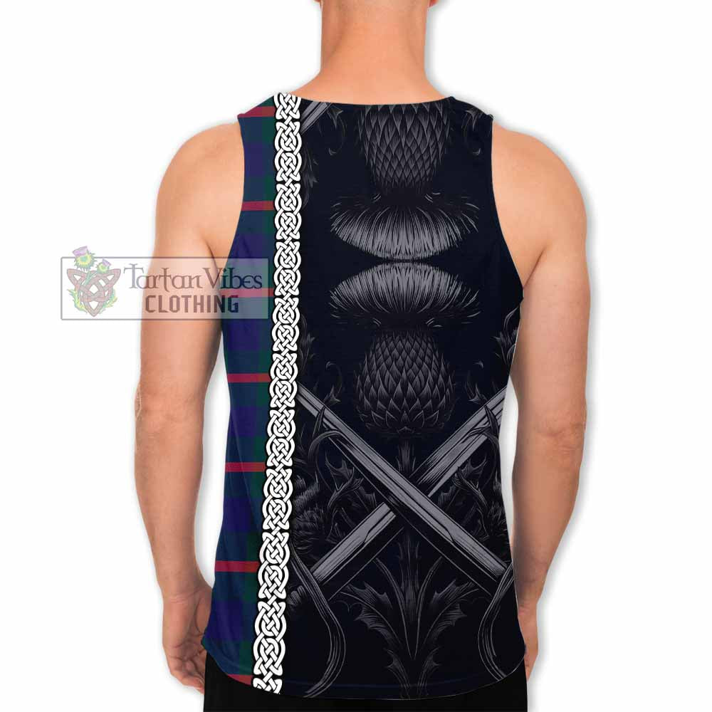 Tartan Vibes Clothing Agnew Tartan Men's Tank Top with Family Crest Cross Sword Thistle Celtic Vibes