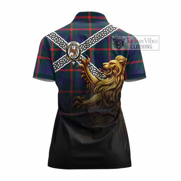 Agnew Crest Tartan Women's Polo Shirt with Golden Lion Emblem Celtic Style