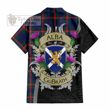 Tartan Vibes Clothing Agnew Tartan Family Crest Short Sleeve Button Shirt Lion Rampant Royal Thistle Shield Celtic Inspired