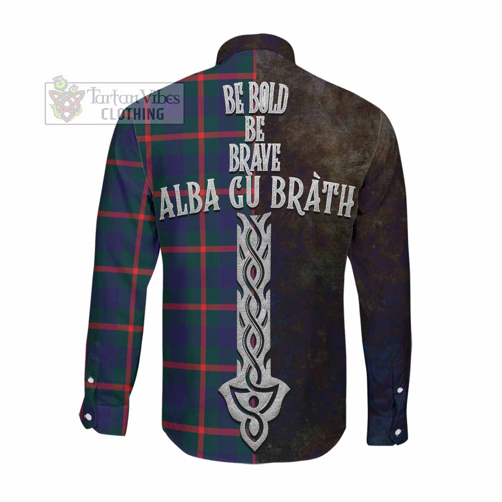 Tartan Vibes Clothing Agnew Tartan Family Crest Long Sleeve Button Shirt Alba Gu Brath Be Brave Lion Ancient Style