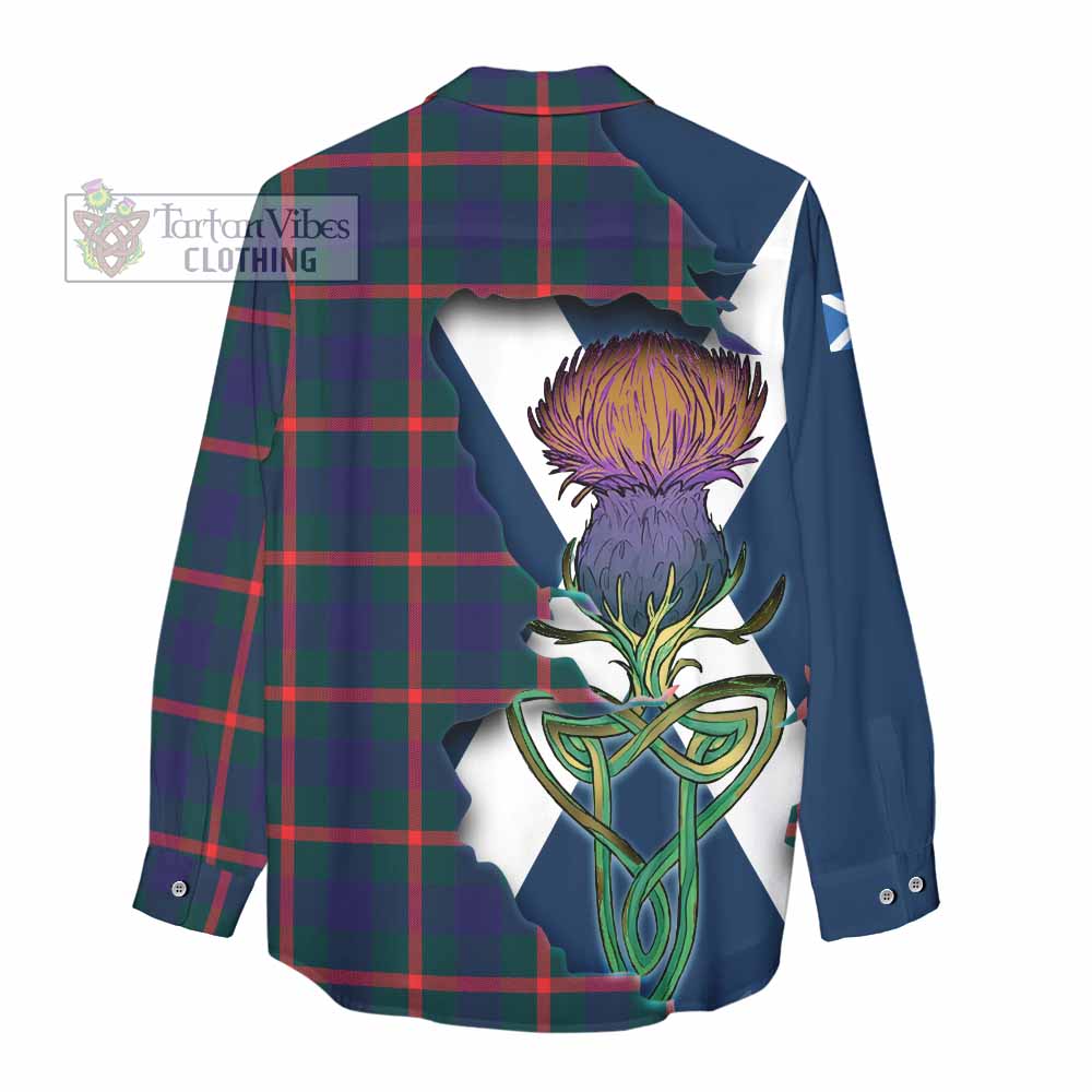 Tartan Vibes Clothing Agnew Tartan Family Crest Women's Casual Shirt Scottish Thistle Celtic Inspired