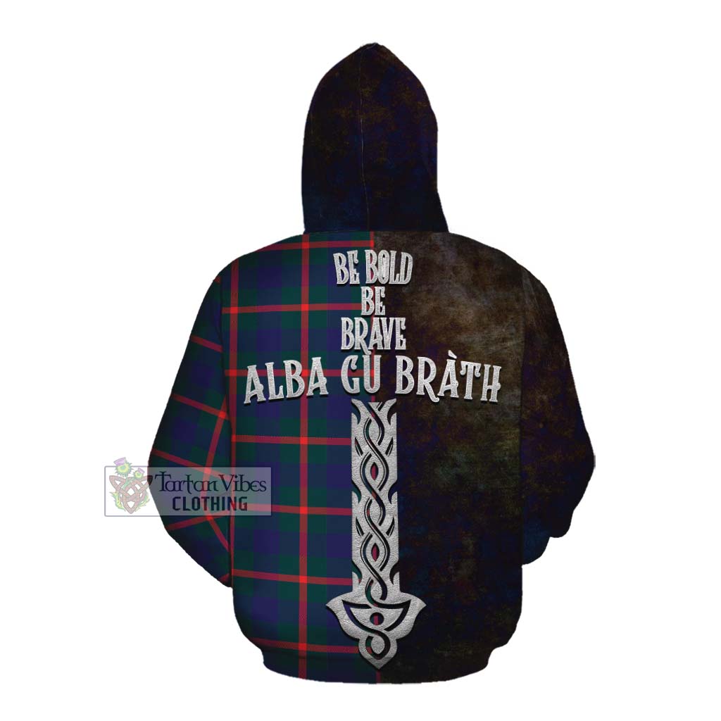 Tartan Vibes Clothing Agnew Tartan Family Crest Cotton Hoodie Alba Gu Brath Be Brave Lion Ancient Style