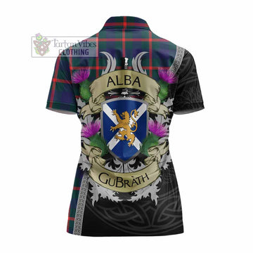 Agnew Tartan Family Crest Women's Polo Shirt Lion Rampant Royal Thistle Shield Celtic Inspired