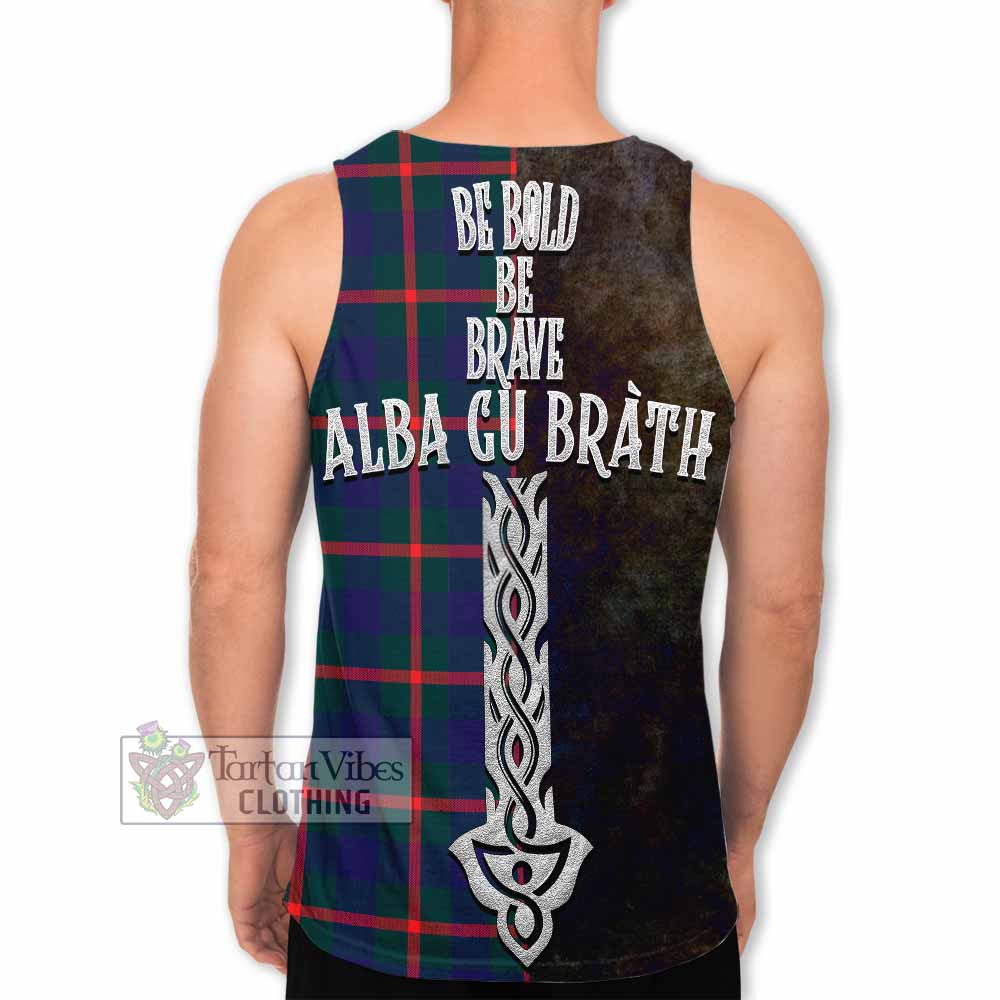 Tartan Vibes Clothing Agnew Tartan Family Crest Men's Tank Top Alba Gu Brath Be Brave Lion Ancient Style
