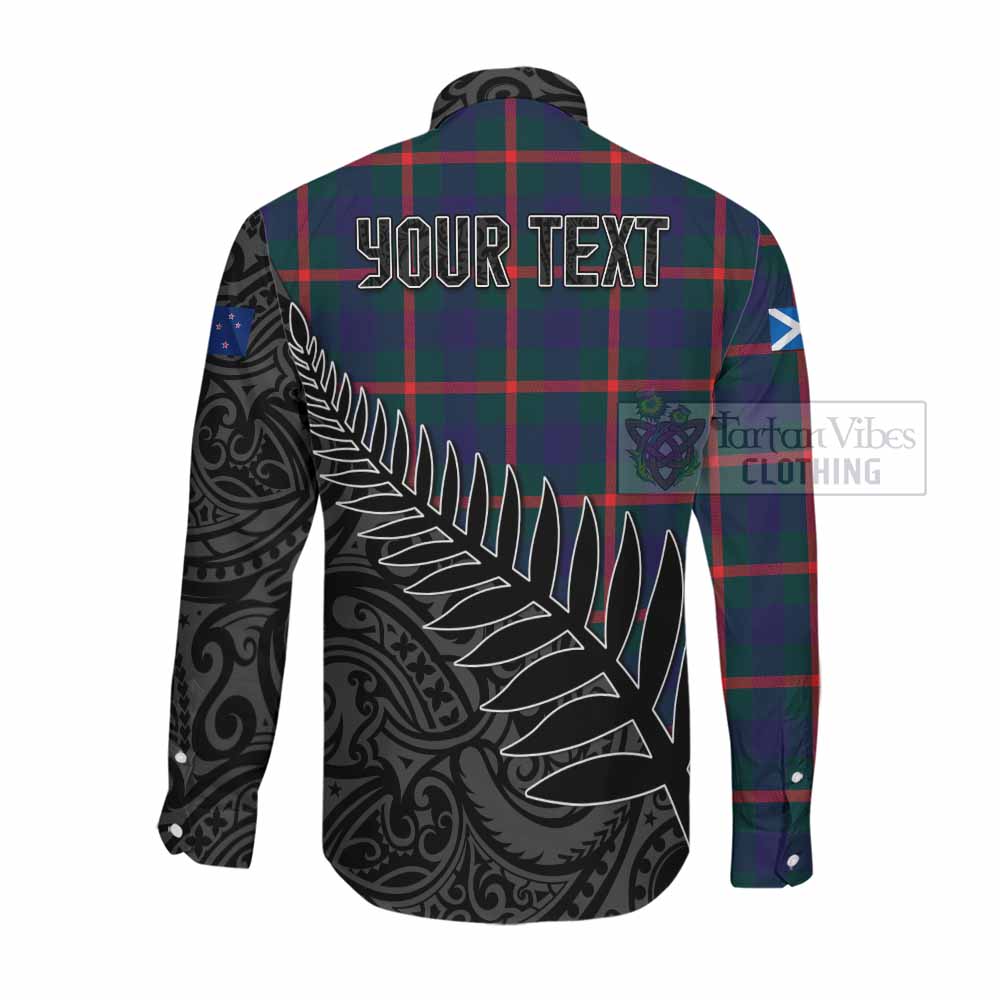 Tartan Vibes Clothing Agnew Crest Tartan Long Sleeve Button Shirt with New Zealand Silver Fern Half Style