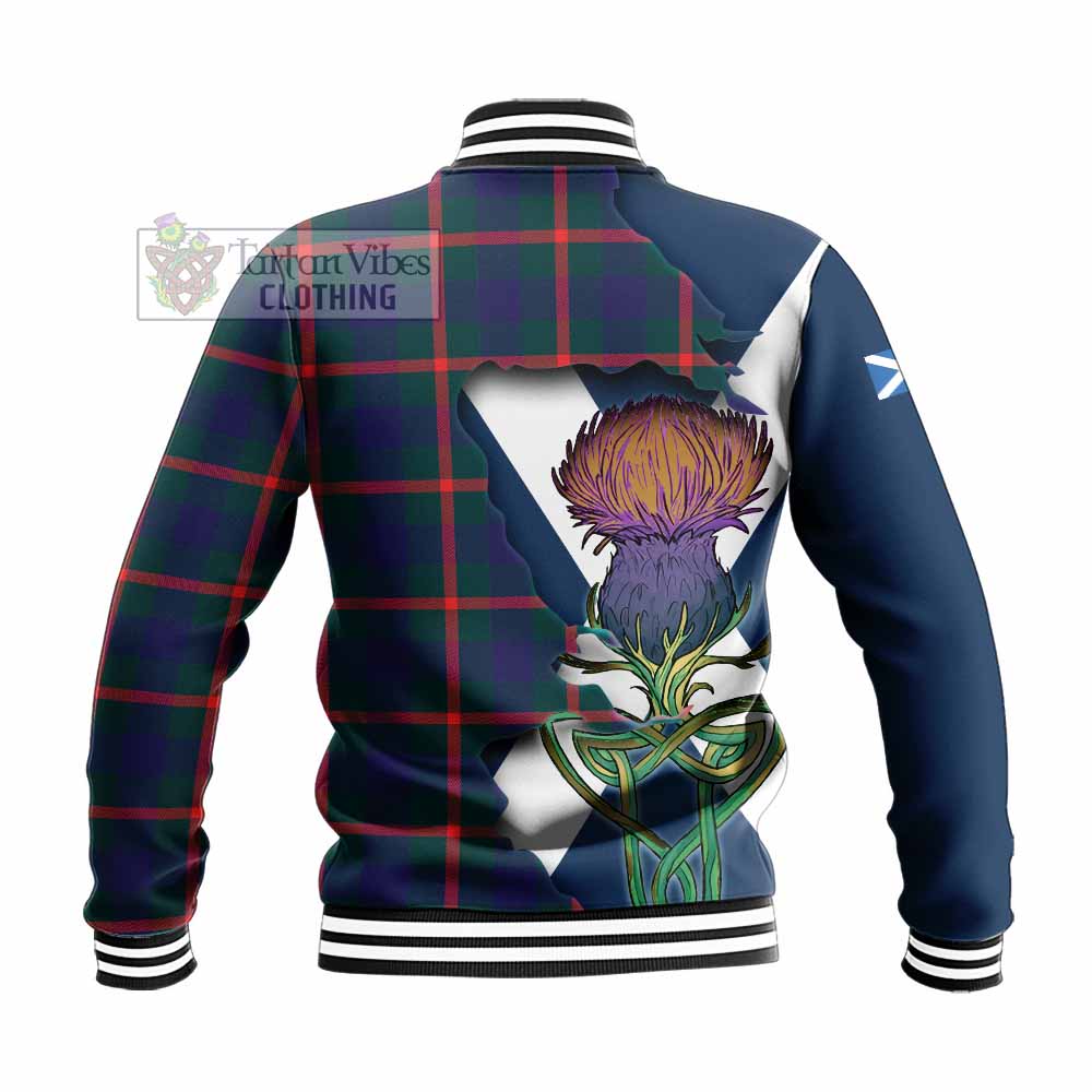 Tartan Vibes Clothing Agnew Tartan Family Crest Baseball Jacket Scottish Thistle Celtic Inspired