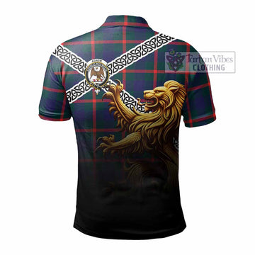Agnew Crest Tartan Polo Shirt with Golden Lion Emblem Celtic Style