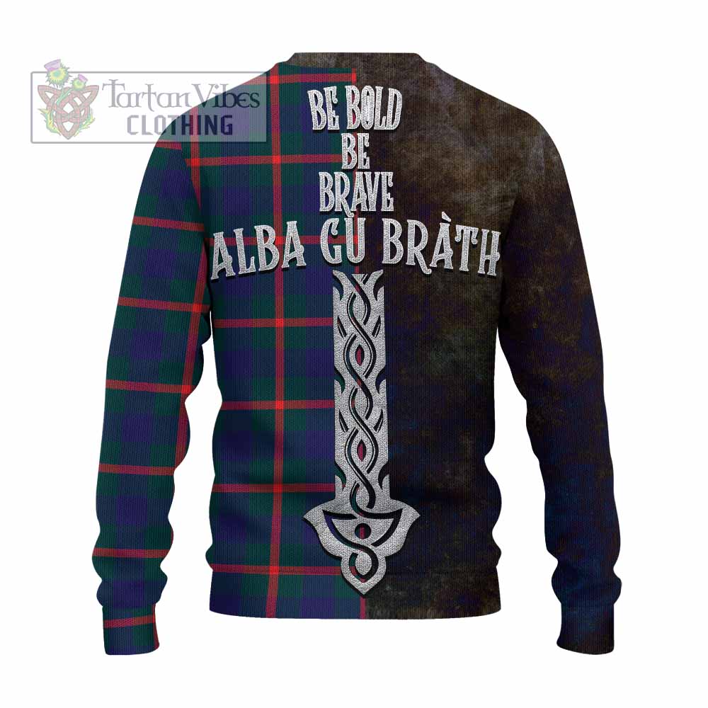 Tartan Vibes Clothing Agnew Tartan Family Crest Knitted Sweater Alba Gu Brath Be Brave Lion Ancient Style