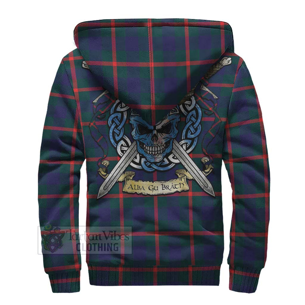 Tartan Vibes Clothing Agnew Tartan Sherpa Hoodie with Family Crest Celtic Skull Style