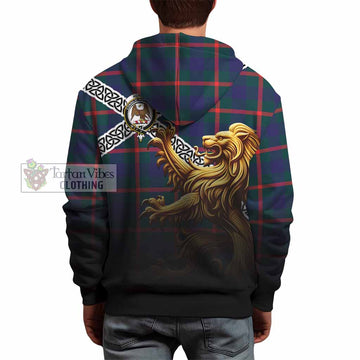 Agnew Crest Tartan Hoodie with Golden Lion Emblem Celtic Style