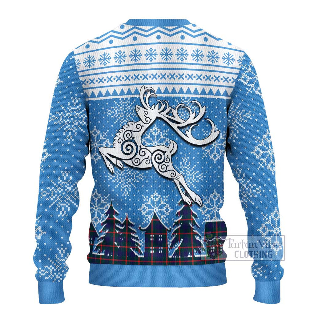 Tartan Vibes Clothing Agnew Clan Christmas Ugly Sweater with Tartan and Celtic Raindeer Style