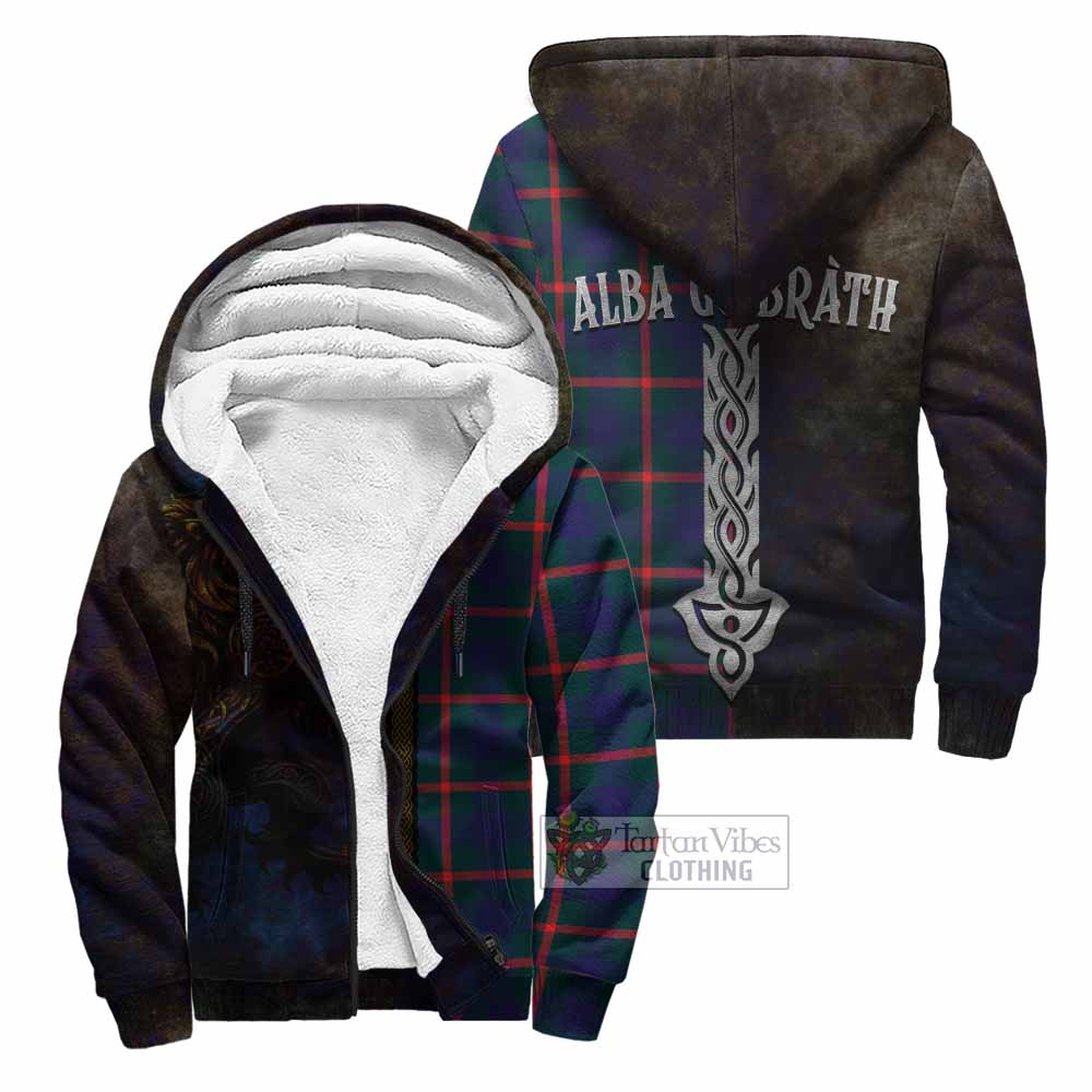 Tartan Vibes Clothing Agnew Tartan Family Crest Sherpa Hoodie Alba Gu Brath Be Brave Lion Ancient Style