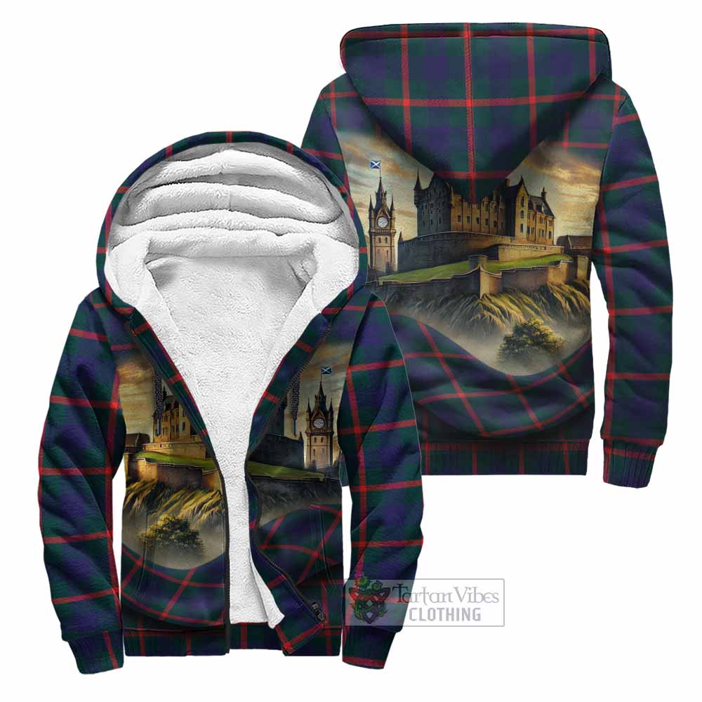 Tartan Vibes Clothing Agnew Tartan Family Crest Sherpa Hoodie with Scottish Ancient Castle Style