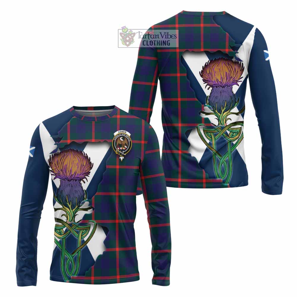 Tartan Vibes Clothing Agnew Tartan Family Crest Long Sleeve T-Shirt Scottish Thistle Celtic Inspired