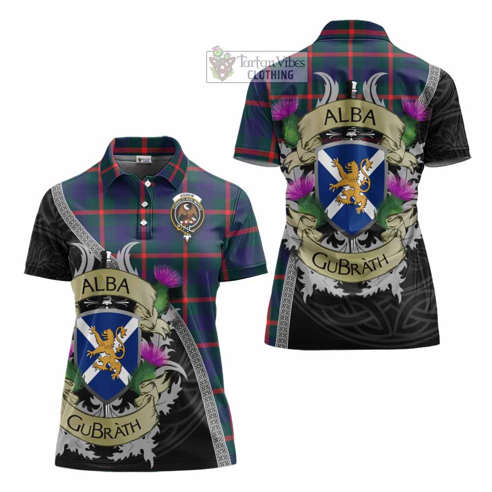 Tartan Vibes Clothing Agnew Tartan Family Crest Women's Polo Shirt Lion Rampant Royal Thistle Shield Celtic Inspired