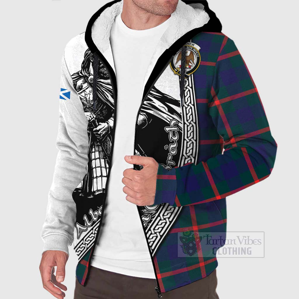 Tartan Vibes Clothing Agnew Tartan Clan Crest Sherpa Hoodie with Highlander Warrior Celtic Style