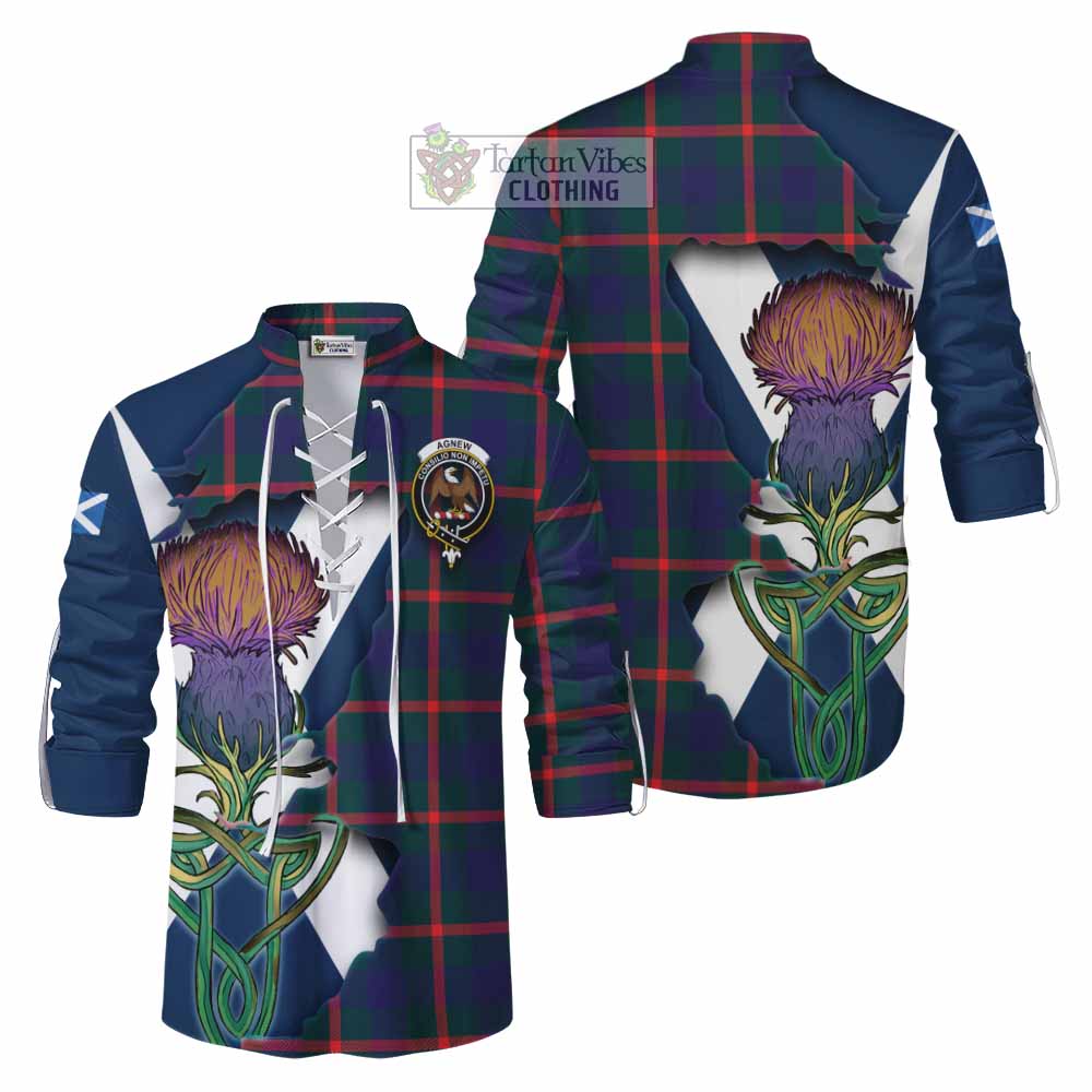 Tartan Vibes Clothing Agnew Tartan Family Crest Ghillie Kilt Shirt Scottish Thistle Celtic Inspired