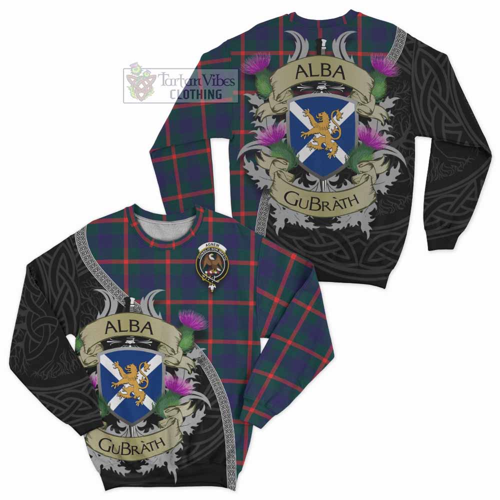 Tartan Vibes Clothing Agnew Tartan Family Crest Sweatshirt Lion Rampant Royal Thistle Shield Celtic Inspired