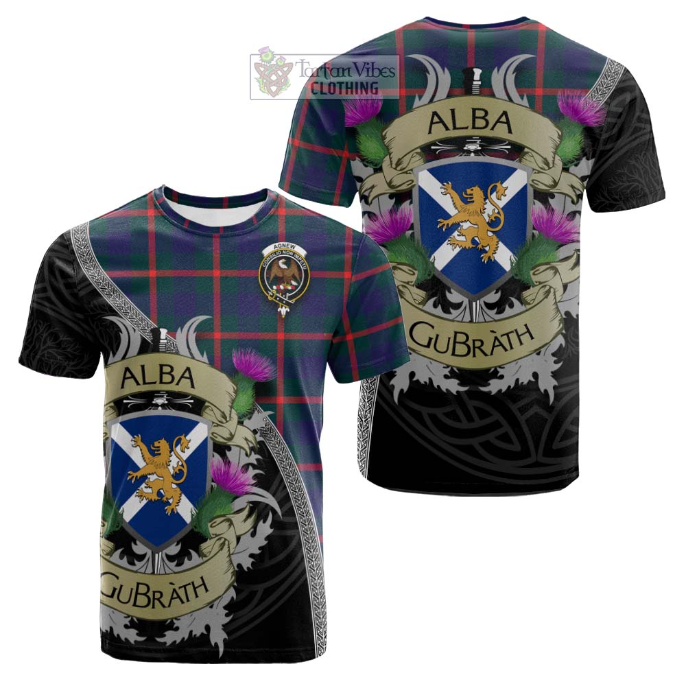 Tartan Vibes Clothing Agnew Tartan Family Crest Cotton T-shirt Lion Rampant Royal Thistle Shield Celtic Inspired