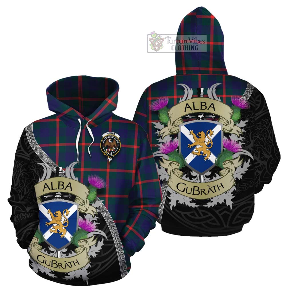 Tartan Vibes Clothing Agnew Tartan Family Crest Cotton Hoodie Lion Rampant Royal Thistle Shield Celtic Inspired