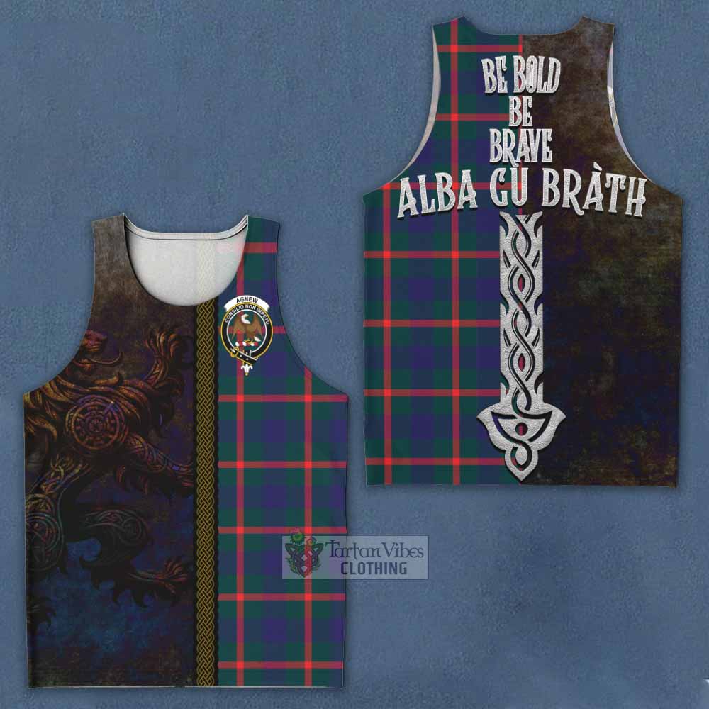 Tartan Vibes Clothing Agnew Tartan Family Crest Men's Tank Top Alba Gu Brath Be Brave Lion Ancient Style