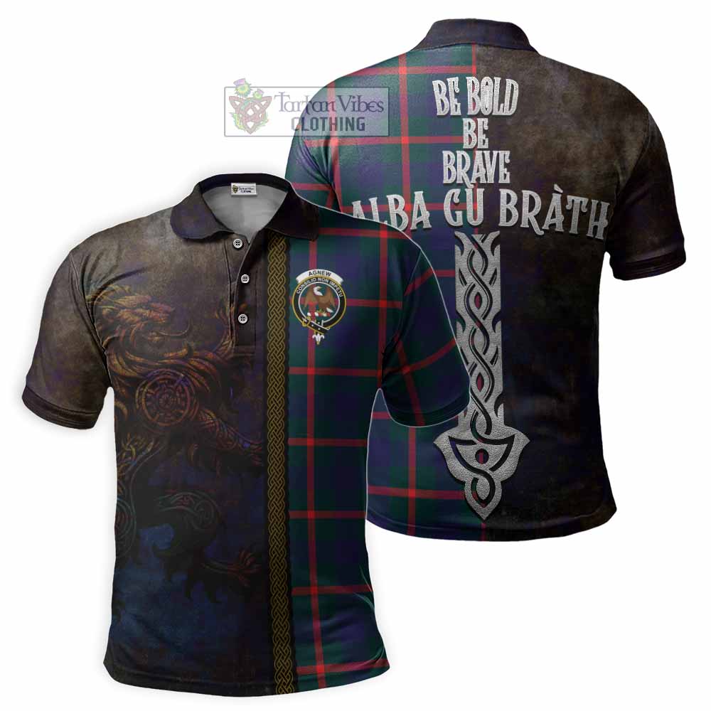 Tartan Vibes Clothing Agnew Tartan Family Crest Polo Shirt Alba Gu Brath Be Brave Lion Ancient Style