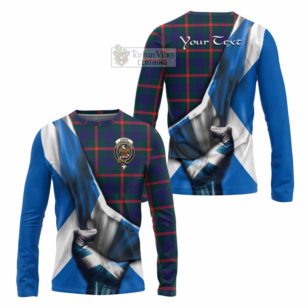 Tartan Vibes Clothing Agnew Tartan Long Sleeve T-Shirt with Family Crest Scotland Patriotic Style