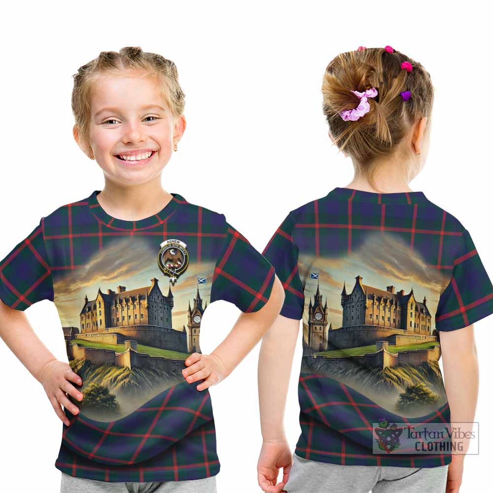 Tartan Vibes Clothing Agnew Tartan Family Crest Kid T-Shirt with Scottish Ancient Castle Style