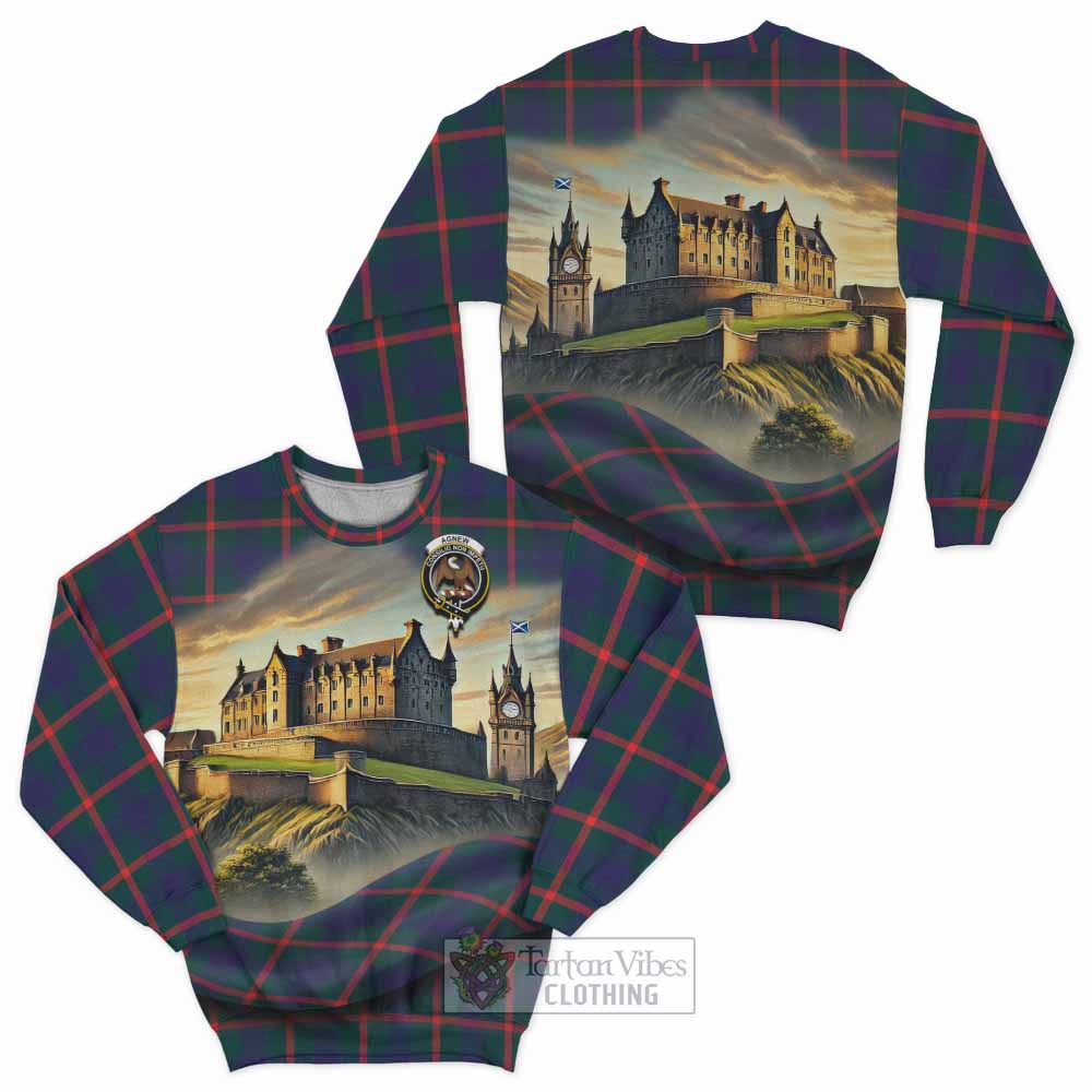 Tartan Vibes Clothing Agnew Tartan Family Crest Sweatshirt with Scottish Ancient Castle Style