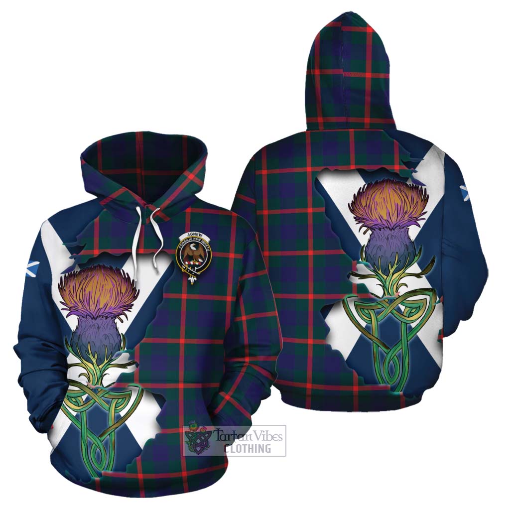 Tartan Vibes Clothing Agnew Tartan Family Crest Cotton Hoodie Scottish Thistle Celtic Inspired