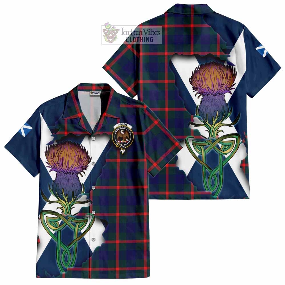 Tartan Vibes Clothing Agnew Tartan Family Crest Short Sleeve Button Shirt Scottish Thistle Celtic Inspired