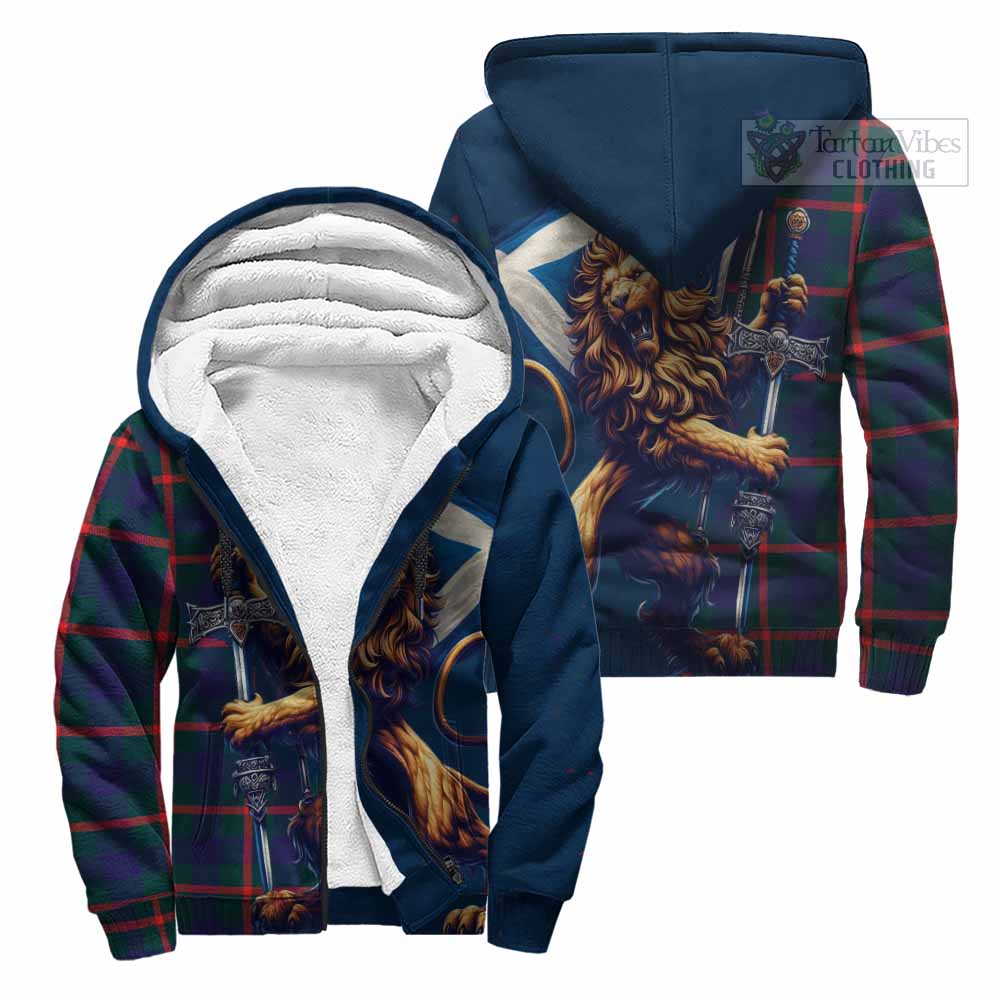 Tartan Vibes Clothing Agnew Tartan Family Crest Sherpa Hoodie with Scottish Majestic Lion