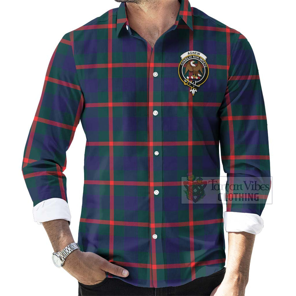 Tartan Vibes Clothing Agnew Tartan Long Sleeve Button Shirt with Family Crest and Bearded Skull Holding Bottles of Whiskey