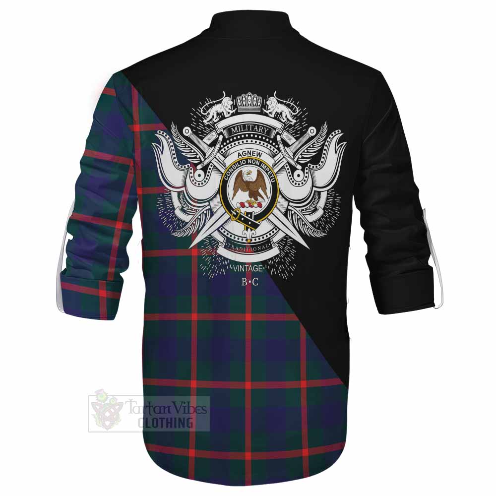 Tartan Vibes Clothing Agnew Tartan Ghillie Kilt Shirt with Family Crest and Military Logo Style