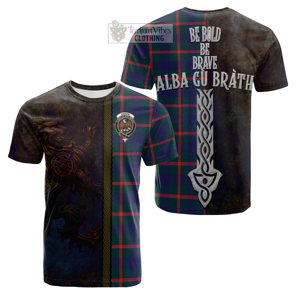 Tartan Vibes Clothing Agnew Tartan Family Crest Cotton T-shirt Alba Gu Brath Be Brave Lion Ancient Style
