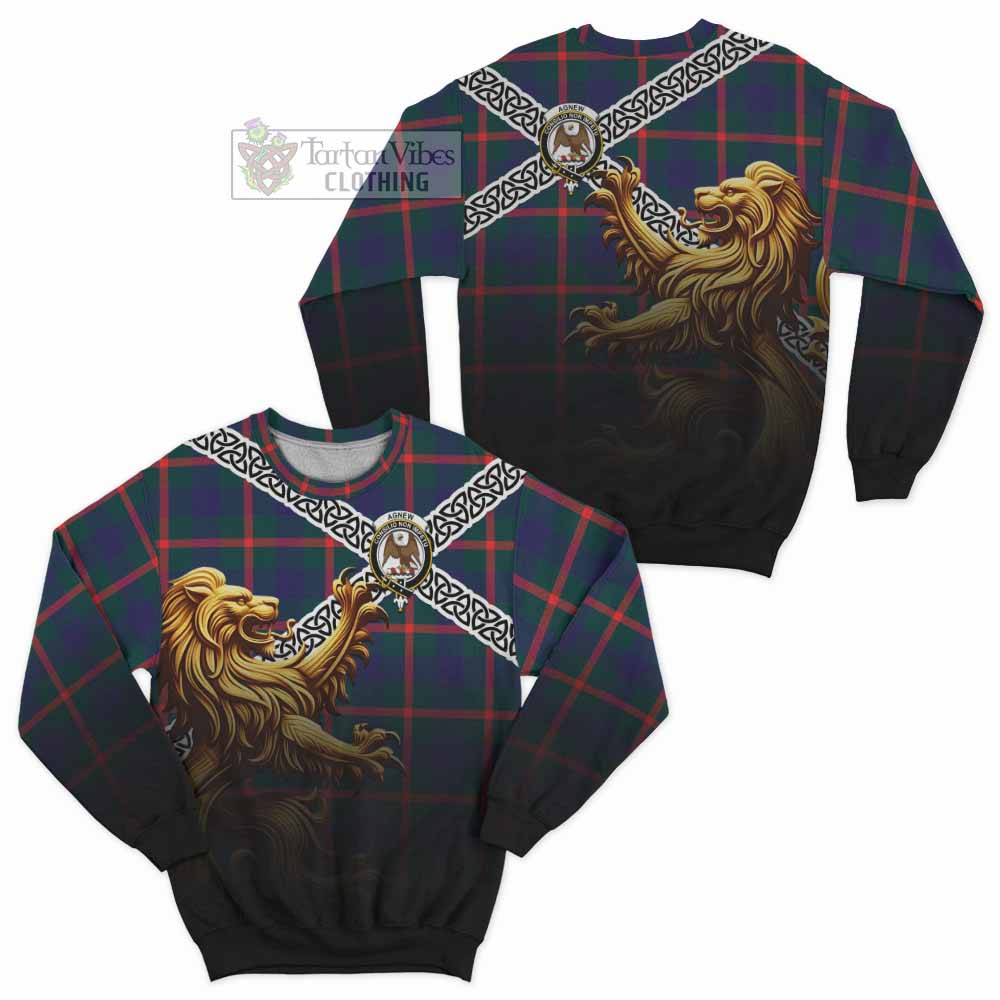 Tartan Vibes Clothing Agnew Crest Tartan Sweatshirt with Golden Lion Emblem Celtic Style