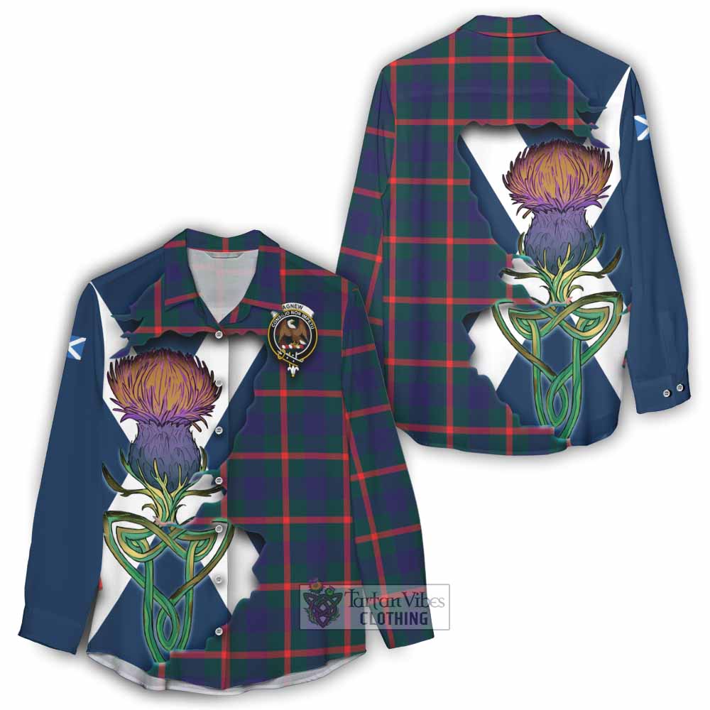 Tartan Vibes Clothing Agnew Tartan Family Crest Women's Casual Shirt Scottish Thistle Celtic Inspired