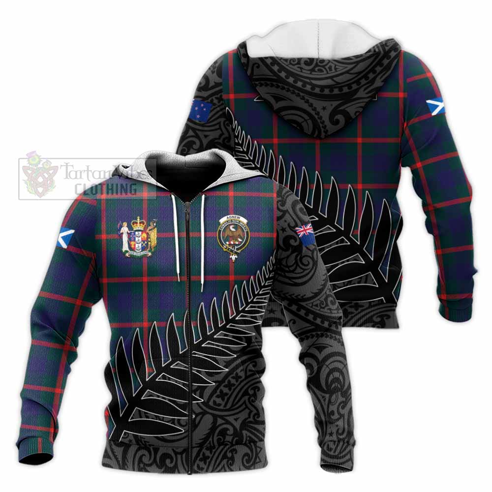 Tartan Vibes Clothing Agnew Crest Tartan Knitted Hoodie with New Zealand Silver Fern Half Style
