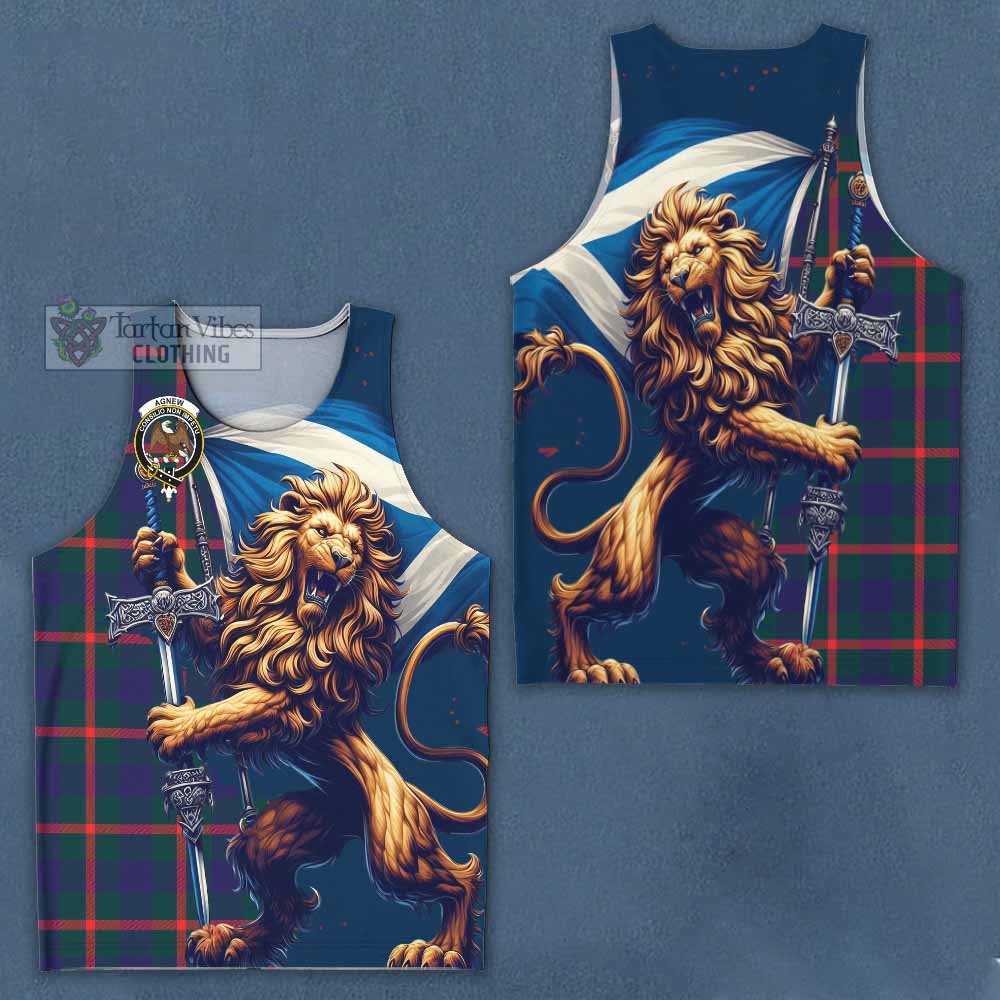 Tartan Vibes Clothing Agnew Tartan Family Crest Men's Tank Top with Scottish Majestic Lion