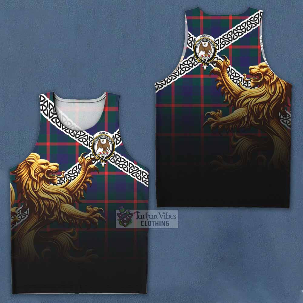 Tartan Vibes Clothing Agnew Crest Tartan Men's Tank Top with Golden Lion Emblem Celtic Style