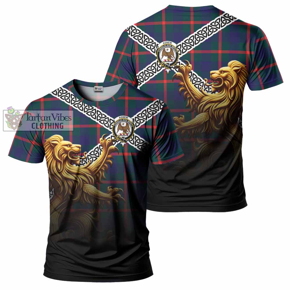 Tartan Vibes Clothing Agnew Crest Tartan T-Shirt with Golden Lion Emblem Celtic Style