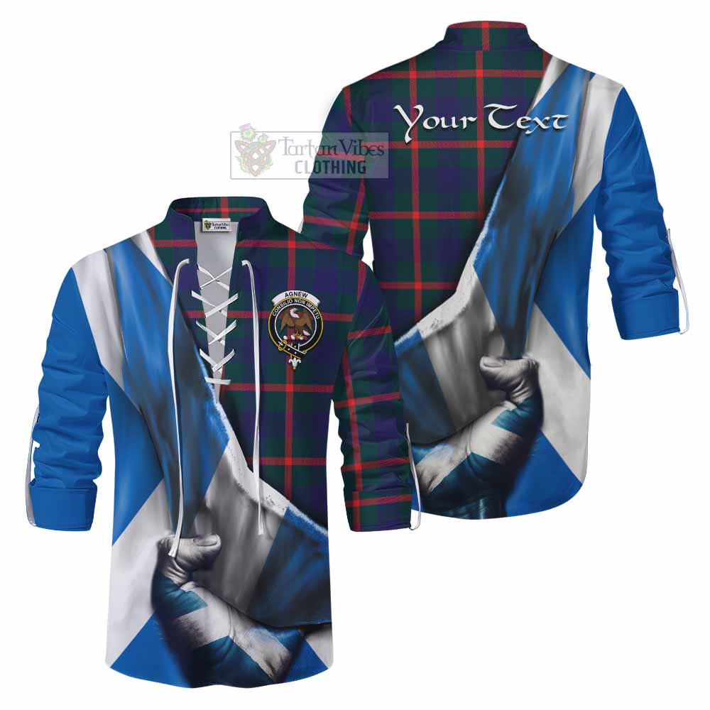 Tartan Vibes Clothing Agnew Tartan Ghillie Kilt Shirt with Family Crest Scotland Patriotic Style