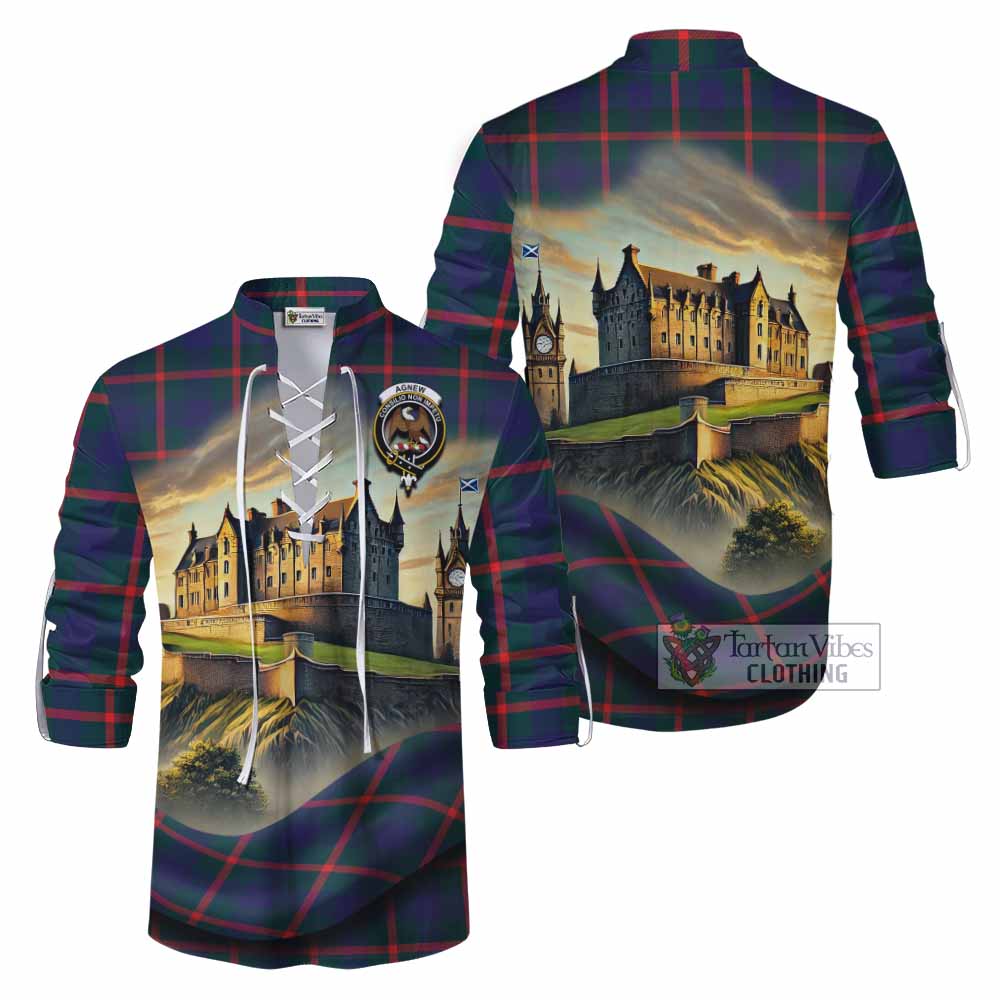 Tartan Vibes Clothing Agnew Tartan Family Crest Ghillie Kilt Shirt with Scottish Ancient Castle Style