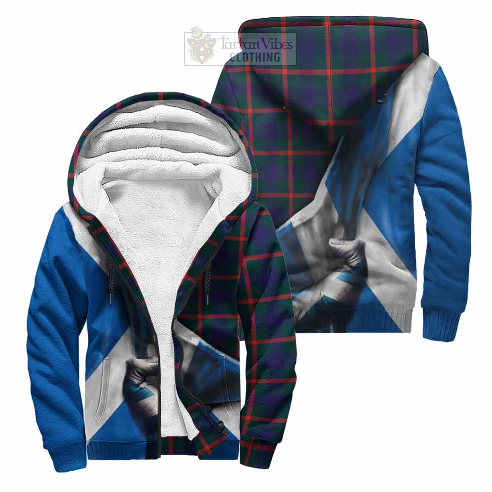 Tartan Vibes Clothing Agnew Tartan Sherpa Hoodie with Family Crest Scotland Patriotic Style