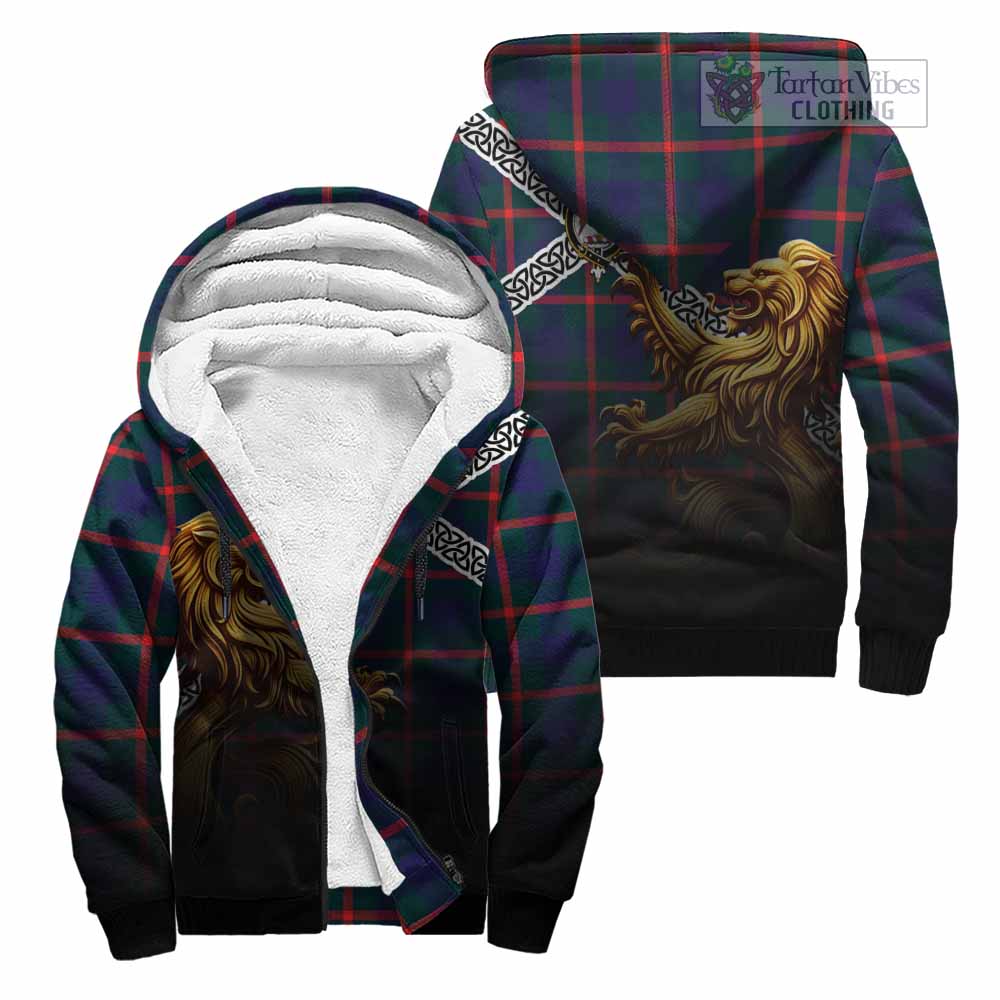 Agnew Crest Tartan Sherpa Hoodie with Golden Lion Emblem Celtic Style Unisex - Tartan Vibes Clothing