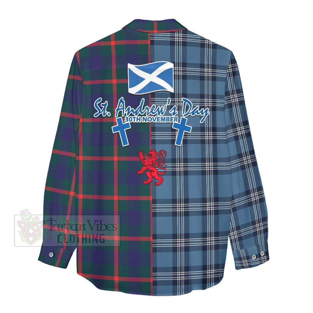 Tartan Vibes Clothing Agnew Tartan Women's Casual Shirt Happy St. Andrew's Day Half Tartan Style