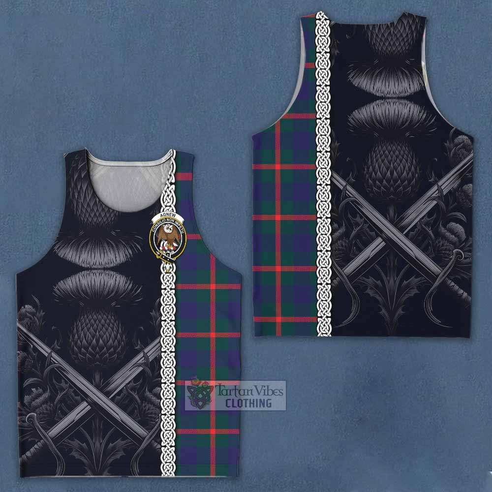 Tartan Vibes Clothing Agnew Tartan Men's Tank Top with Family Crest Cross Sword Thistle Celtic Vibes